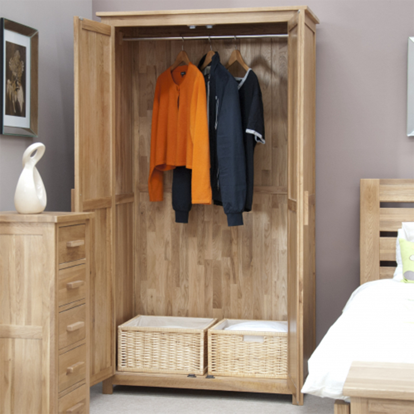 Normandy Solid Oak Full Hanging Double Wardrobe